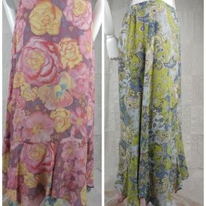 Sheer Floral Maxi Skirt Reversible Wrap Boho M